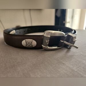 Danbury Brown Golf Genuine Leather Belt Taper Top Grain 36 Silvertone Hardware